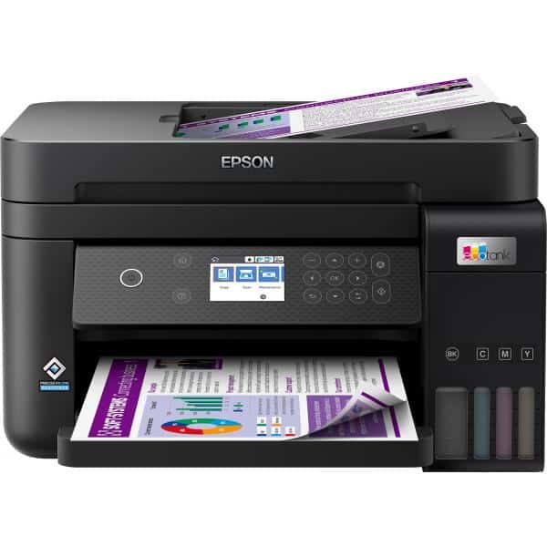 Epson ecotank et-3850 stampante a4 (stampa, copia, scansione) adf, display ldc, usb, wi-fi direct, ethernet, epson smart panel, airprint, serbatoi flaconi alta capacita`, fronte-retro, nero