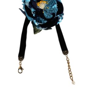 Blue Floral Appliqué Velvet Choker Crystal Beads Necklace