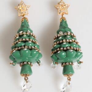 Gold Brass Multicolour Christmas Tree Earrings