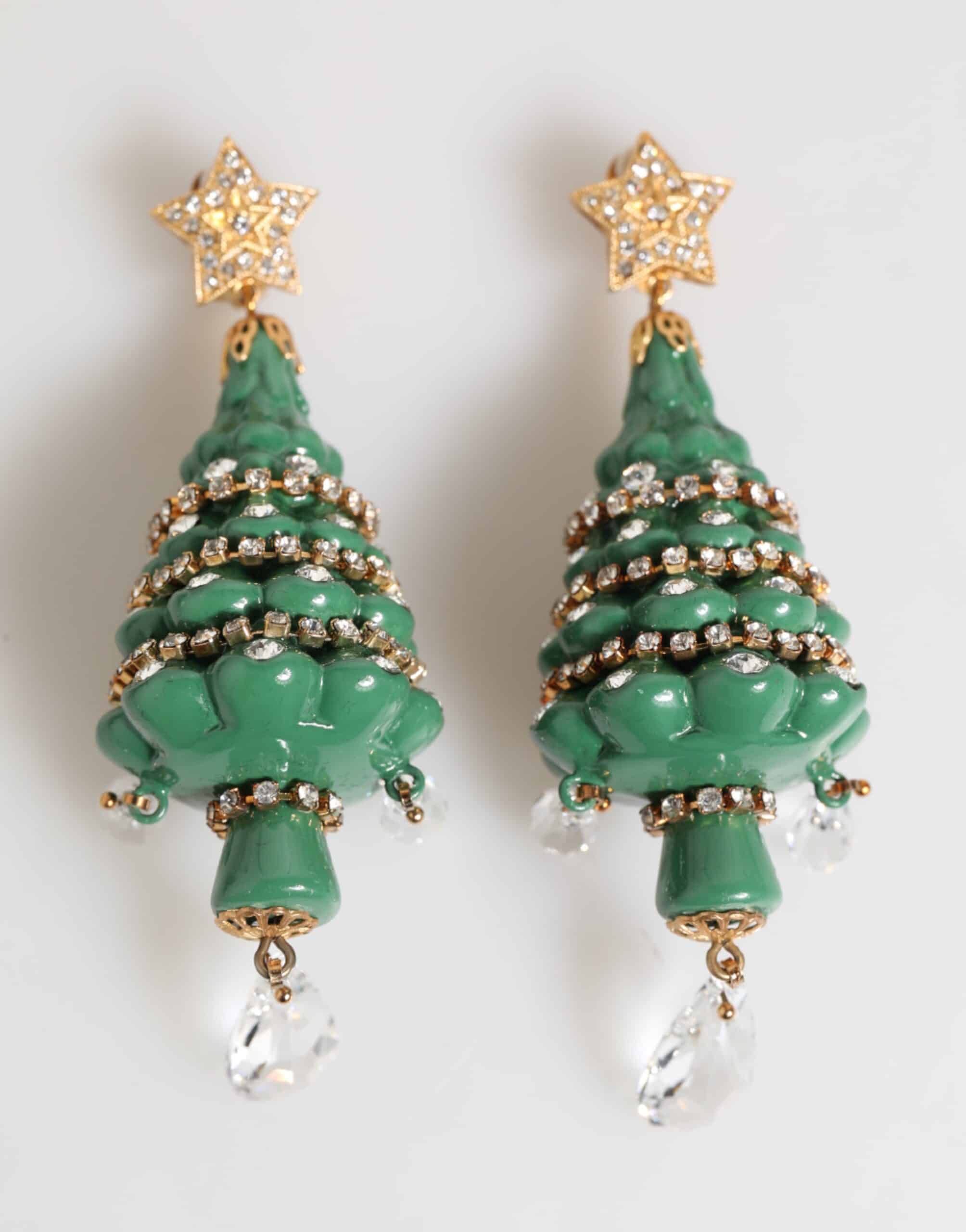 Gold Brass Multicolour Christmas Tree Earrings