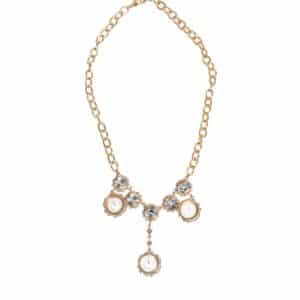 Gold Crystal Clock Face Pendant Statement Jewelry Necklace