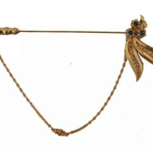 Gold Tone 925 Sterling Silver Crystal Chain Brooch