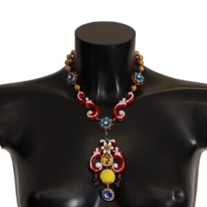 Gold Brass Carretto Sicily Statement Crystal Chain Necklace