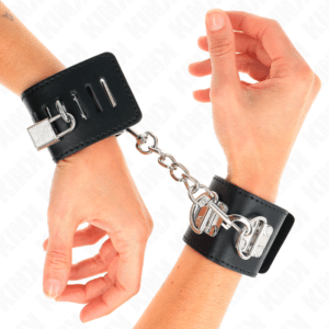 KINK - MULTIPOSITION HANDGELENKFESSELN MIT VORHÃ„NGESCHLOSS VERSCHLUSS SCHWARZ VERSTELLBAR 16-23 CM X 5,5 CM