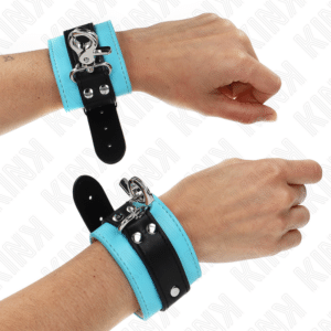 KINK - PREMIUM ABSCHLIEÃŸBARE HANDGELENKFESSELN SCHWARZ/BLAU VERSTELLBAR 21-28 CM X 5,5 CM