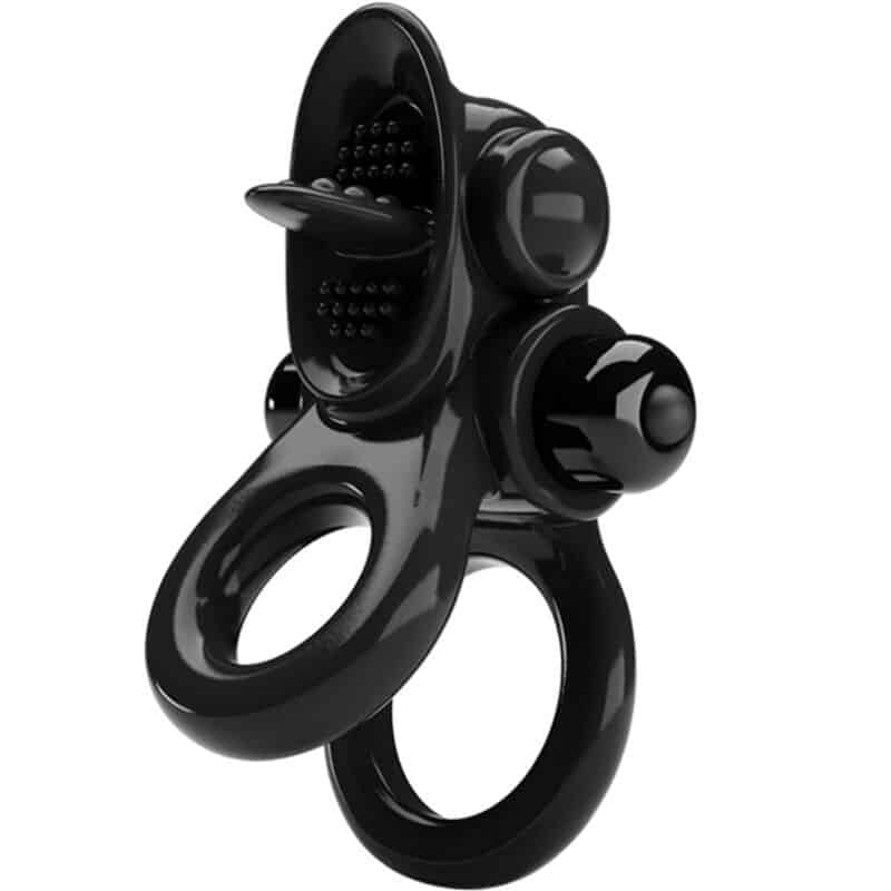 PRETTY LOVE - PASSIONATE RING DOBLE ANILLO VIBRADOR + ESTIMULADOR CLÃTORIS NEGRO