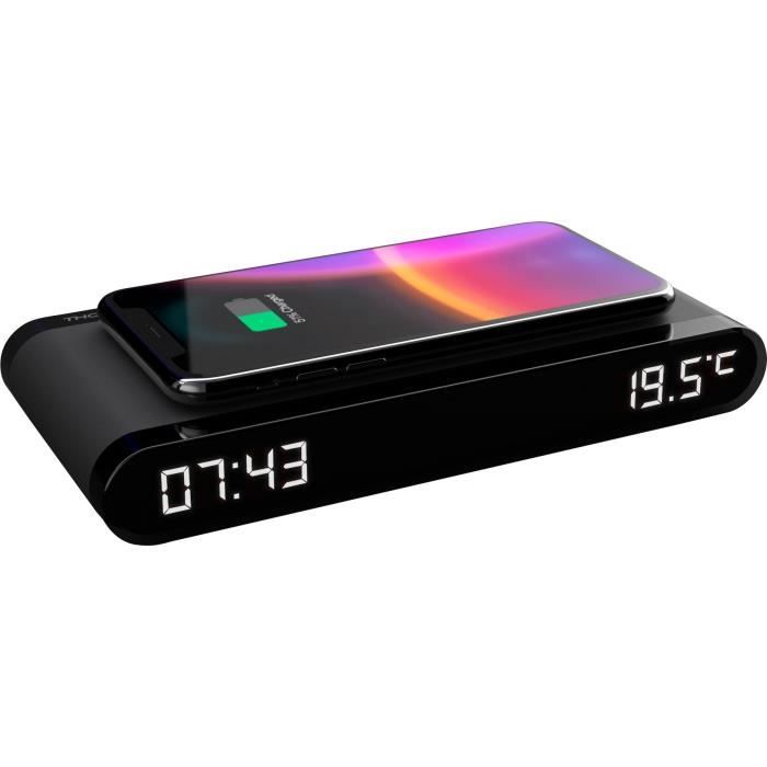 Stazione di ricarica per sveglia - THOMSON - Nero - Induzione 15W, Temperatura, Porta USB-C, Alimentatore. 230V